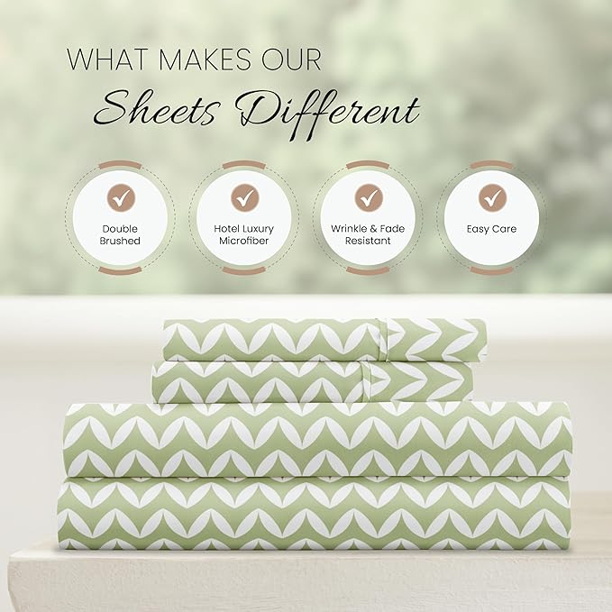 Linen Market 4 Piece King Bedding Sheet Set (Sage Chevron) - Sleep Better Than Ever with These Ultra-Soft & Cooling Bed Sheets for Your King Size Bed - Deep Pocket Fits 16" Mattress - LeafyLoom
