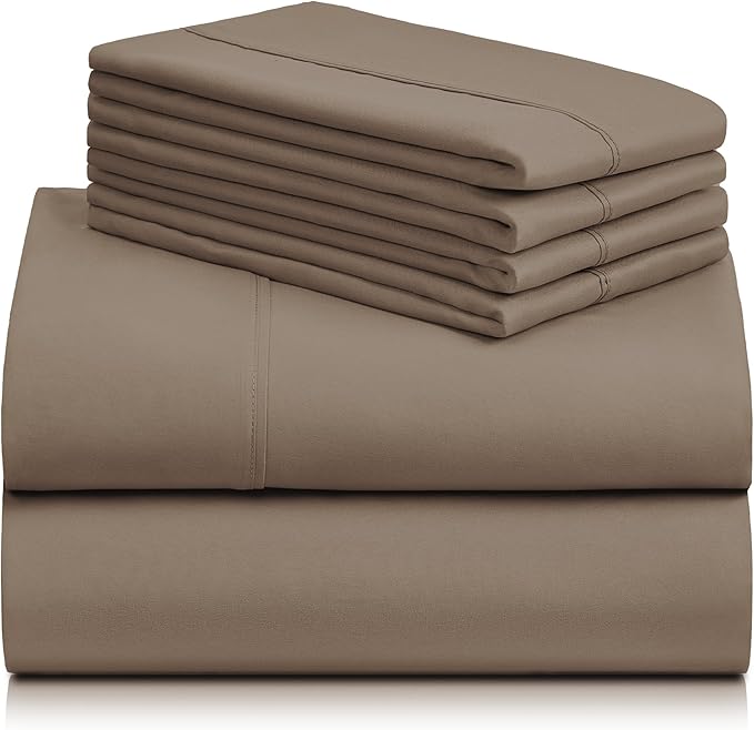 LuxClub 6 PC California King Sheet Set, Breathable Luxury Bed Sheets, Deep Pockets 18" Wrinkle Free Cooling Sheets Machine Washable Hotel Bedding Silky Soft - Dark Khaki Cal King - LeafyLoom