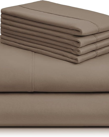 LuxClub 6 PC King Sheet Set, Breathable Luxury Bed Sheets, Deep Pockets 18" Wrinkle Free Cooling Bed Sheets Machine Washable Hotel Bedding Silky Soft - Dark Khaki King - LeafyLoom