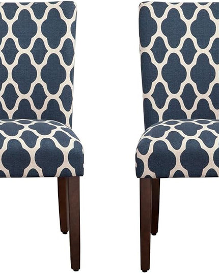 HomePop Parsons Classic Upholstered Accent Dining Chair, Set of 2, Navy and Cream Geometric - LeafyLoom