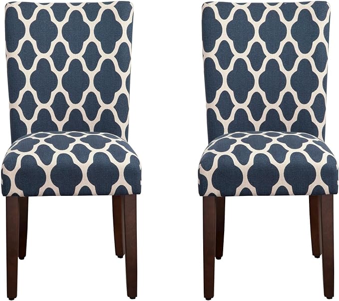 HomePop Parsons Classic Upholstered Accent Dining Chair, Set of 2, Navy and Cream Geometric - LeafyLoom