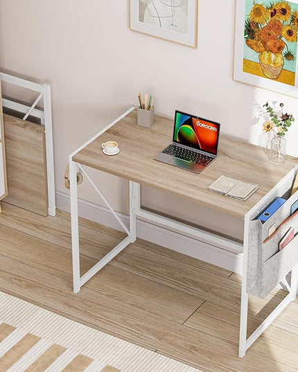 Folding Desk, Small Foldable Desk 31.5 Inch for Small Space, Computer Table Home Office Writing Desk with Storage Bag Headphone Hook, Easy Assembly, OAK - LeafyLoom
