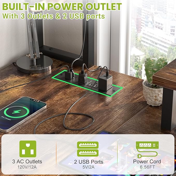 Small L Shaped Gaming Desk with Power Outlets, 48" Reversible L Shaped LED Computer Desk with Monitor Stand & Storage Shelf, Corner Gamer Desk Home Office Desk with Storage Bag, Rustic Brown - LeafyLoom