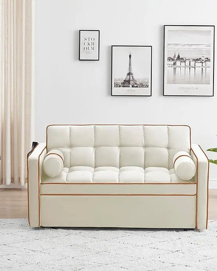 Multi-Functional Convertible Sleeper Sofa Pull Out Bed with Phone Stand and Side Pockets, 3 in 1 Futon Loveseat Couch Pullout Sofabed w/Reclining Backrest and Pillows for Living Room Office RV - LeafyLoom