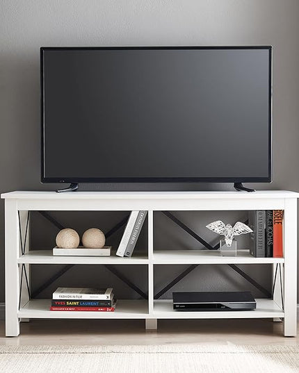 Henn&Hart Rectangular TV Stand for TV's up to 55" in White, TV Stands for the Living Room - LeafyLoom