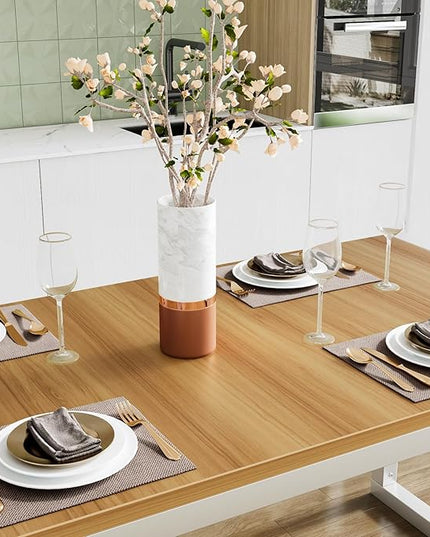 SHA CERLIN 3-Piece Dining Table Set with 2 Benches, Rustic Kitchen Table Set for 4-6, Space-Saving Dinette, Sturdy Structure, Easy Assemble, Maple/White - LeafyLoom