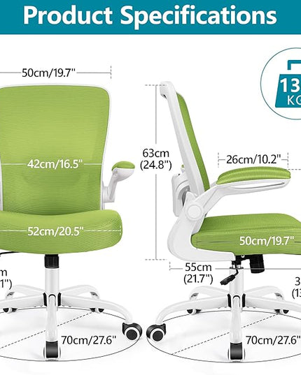 Office Chair, FelixKing Ergonomic Desk Chair Breathable Mesh Chair with Adjustable High Back Lumbar Support Flip-up Armrests, Executive Rolling Swivel Comfy Task Computer Chair for Home Office (Green) - LeafyLoom