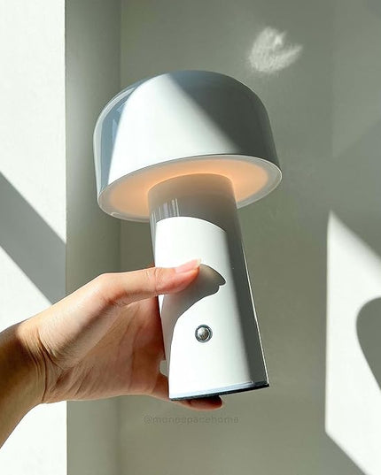 Monospace Mushroom Lamp | Minimalist Lamp (White) | Modern Metal Table Lamp | LED Bedside Lamp | 3 Color Settings - LeafyLoom