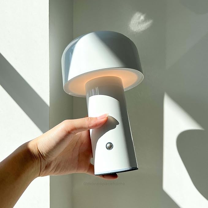 Monospace Mushroom Lamp | Minimalist Lamp (White) | Modern Metal Table Lamp | LED Bedside Lamp | 3 Color Settings - LeafyLoom