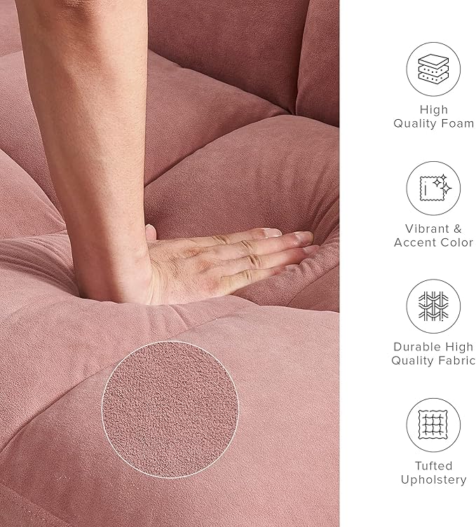 mopio Aaron Couch, Small Sofa, Futon, Sofa Bed, Sleeper Sofa, Loveseat, Mid Century Modern Futon Couch, Sofa Cama, Couches for Living Room, Bedroom (Old Rosa, Velvet) - LeafyLoom