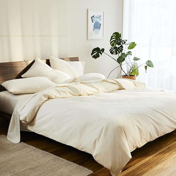 Brooklinen Luxury Sateen 4 Piece Queen Size Sheets Set in Cream - 100% Cotton Sateen Sheets - 1 Fitted Sheet, 1 Flat Sheet, 2 Pillowcases - Best Luxury Sheets Brooklinen