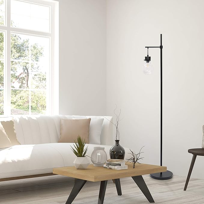 Elegant Designs LF1027-BLK Hanging Lightbulb Floor Lamp, 12.75" L x 10" W x 60" H - LeafyLoom