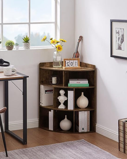 Vecelo 3-Tier Corner Cabinet with 8 Cubbies, Wooden Cube Storage Organizer, Modern Bookshelf Units for Playroom, Bedroom, Living Room, Brown - LeafyLoom