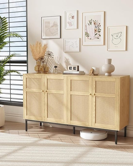 Lifewit Rattan Sideboard Buffet Cabinet, Console Table, Credenza, Storage Cabinet, Coffee Bar Cabinet for Kitchen, Dining Room, Living Room, Entryway, 4 Doors, Natural - LeafyLoom