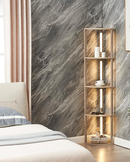 FENLO Fancy - LED Display Shelf with Dimmable Lights, LED Shelf Floor Lamps for Living Room, Sturdy Corner Shelf Curio Cabinet Display, Tall Floor Lamps with Shelves - LeafyLoom