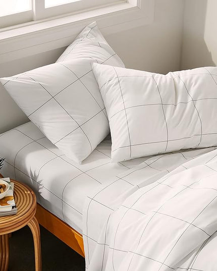 Brooklinen Luxury Sateen 4 Piece Sheet Set - 100% Cotton, Twin Size in Window Pane - 1 Fitted Sheet, 1 Flat Sheet, 2 Pillowcases | Best Luxury Sheets - LeafyLoom