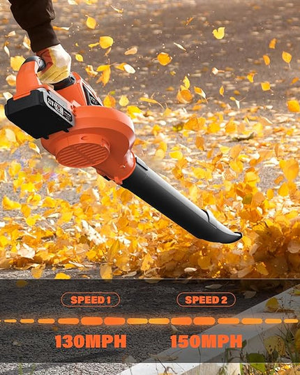 SOYUS Leaf Blower, 20V Leaf Blower Cordless with 2x2.0Ah Battery and Charger, 150 MPH Electric Leaf Blower with Two-Speed Mode, Blowers for Lawn Care, Debris Dust Cleaning(Orange) - LeafyLoom