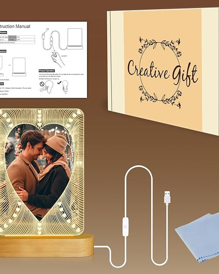 Picture Frame, Valentines Day Gift for Him Her, Attivolife Light up 6-inch Photo Heart Frame with LED Night Light, Home Desk Decor Lamp, Best Present for Couple Lover Wife Husband Anniversary Birthday - LeafyLoom