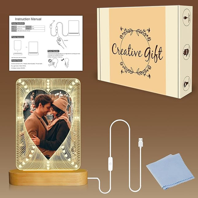 Picture Frame, Valentines Day Gift for Him Her, Attivolife Light up 6-inch Photo Heart Frame with LED Night Light, Home Desk Decor Lamp, Best Present for Couple Lover Wife Husband Anniversary Birthday - LeafyLoom