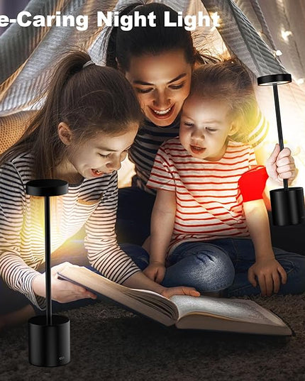 LED Table Lamp Eye-Caring Battery Operated Desk Lamps Bedside Reading 3-Colors Wireless Dimmable Night Light for Bedroom Living Room Home Office Up to 72h Cordless Lighting - LeafyLoom