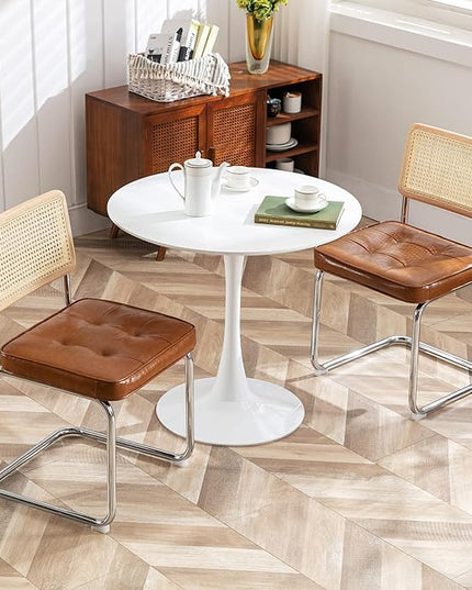 Zesthouse Mid-Century Modern Dining Chairs 4 Pcs, Accent Rattan Kitchen Chairs, Armless Mesh Back Cane Upholstered Leather Chairs with Metal Chrome Legs, Brown - LeafyLoom