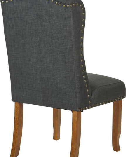 OSP Home Furnishings Jessica Button Tufted Wingback Upholstered Dining Chair with Wood Legs, Charcoal Fabric - LeafyLoom
