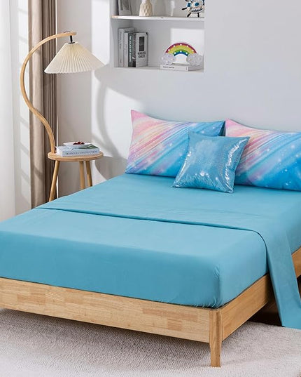 Btargot Super Soft 6 Pieces Gradient Star Ring Comforter Set, Colorful Glitter Rainbow Star Pattern Bedding Set for Boys Girls Teens, Twin Light Blue - LeafyLoom