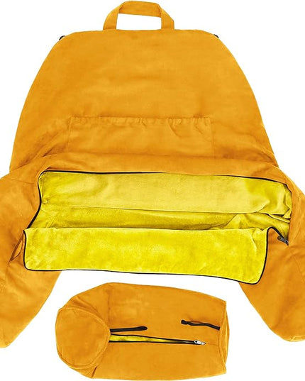 Husband Pillow XXL Cover Aspen - Reversible Micro Plush to Microsuede - Side and Back Pockets for The XXL Bed Rest Pillow - Convenient Handle for Carrying, Gold Rush - LeafyLoom