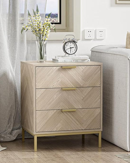 Anmytek 3 Drawer Nightstand for Bedroom, Modern Wood Nightstand Square Bedside Table End Table with Storage for Bedroom Room, Sofa, Natural Oak, H0099 - LeafyLoom
