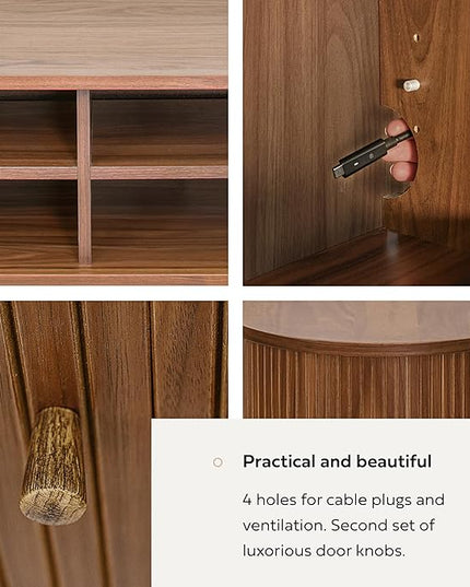 71’’ TV Stand with Storage and Shelves designed to fit 65’’ - 75’’ TVs. Wood Entertainment Center for Living Room and Bedroom, Media Console and Modern TV Console Table (Walnut) - LeafyLoom