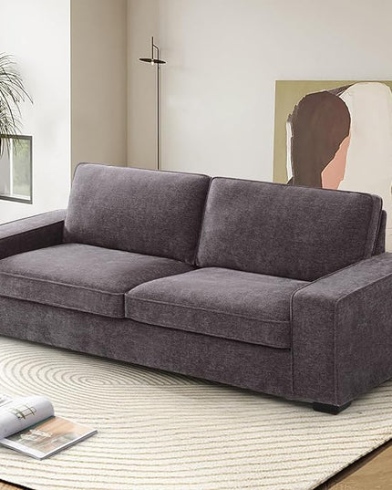 EASELAND Sofa Couch, 88" Chenille Loveseat for Living Room, 3 Seat Lounge Sofa for Bedroom with Removable Back and Seat Cushions, Modern Deep Comfy Couch with Solid Wood Legs and Armrest (Dark Grey) - LeafyLoom