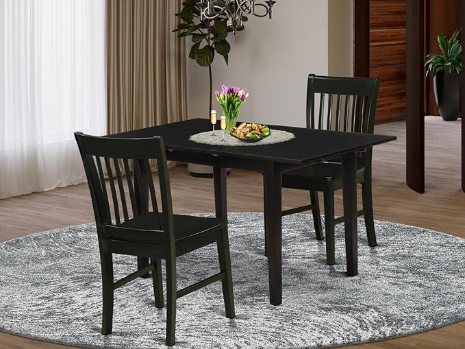 East West Furniture NOFK3-BLK-W 3 Piece Set Contains a Rectangle Dining Table with Butterfly Leaf and 2 Kitchen Chairs, 32x54 Inch - LeafyLoom