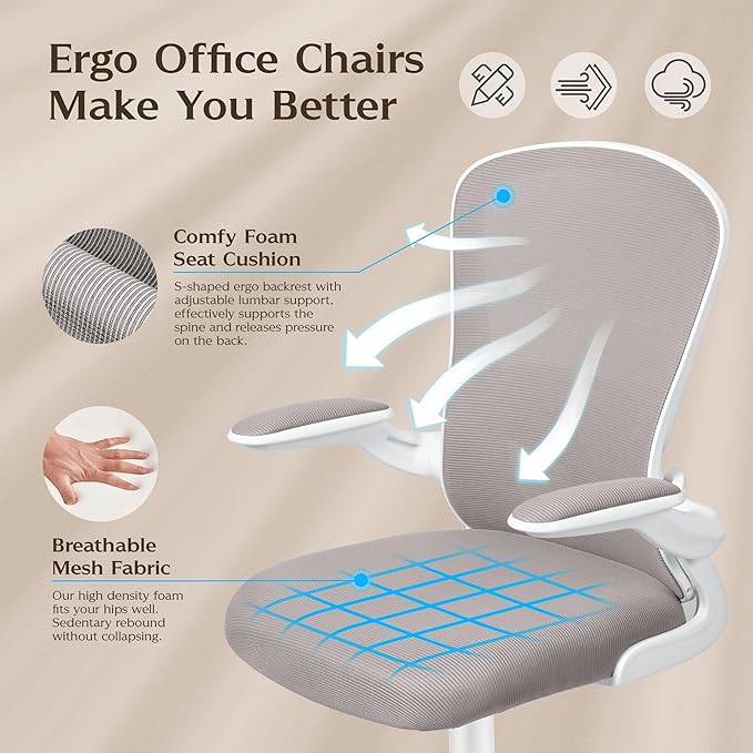 FelixKing Office Chair, Ergonomic Desk Chairs with Wheels Home Mesh Chair Adjustable Lumbar Support and Height, Ergo Chair for Working Gaming Use (Gray) - LeafyLoom
