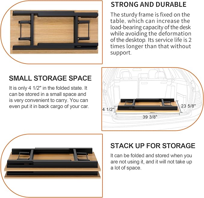 Need Folding Desk for Home Office 39-3/8'' Length Modern Folding Table Computer Desk No Install Needed Teak Color Desktop Black Frame, AC5BB(10060) - LeafyLoom