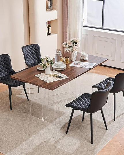 YOUNIKE Dining Kitchen Desk Chairs Modern Minimalist Faux Leather Indoor Padded Upholstered with Back Suitable for Kitchen Living Room Coffee Shop, Loads up to 300lbs Set of 2 Black - LeafyLoom