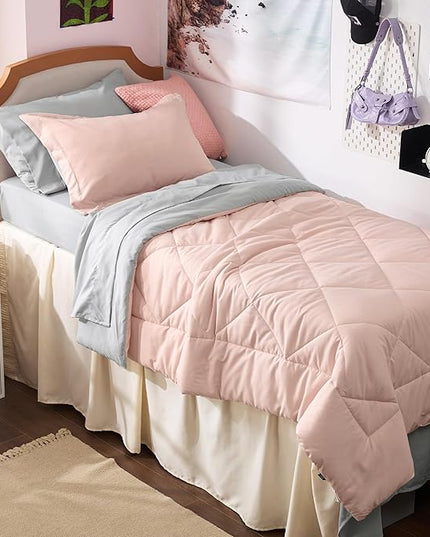 Bedsure Blush Pink Twin XL Comforter Set with Sheets - 5 Pieces Reversible Twin XL Bed in a Bag for College, Twin XL Bedding Set with Comforters, Sheets, Pillowcase & Sham - LeafyLoom