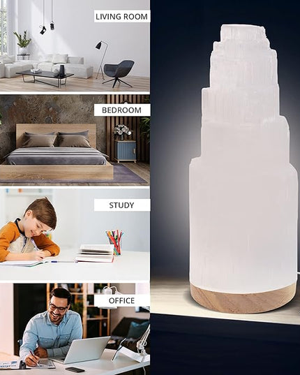 Himalayan Glow WBM Selenite Crystal Lamp, Morrocan Lamp Decorative Night Light | 7 Inch Tall - LeafyLoom