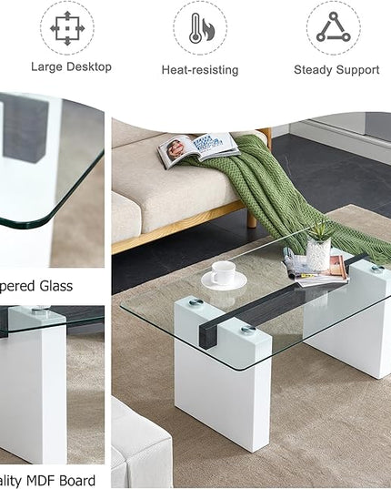 NicBex 43.3Inch Rectangular Dining Table,Minimalist Kitchen Table with Tempered Glass Tabletop and Wood MDF Legs for 4 to 6,Dining Room Table for Kitchen,Meeting Room and Living Room,Transparent - LeafyLoom