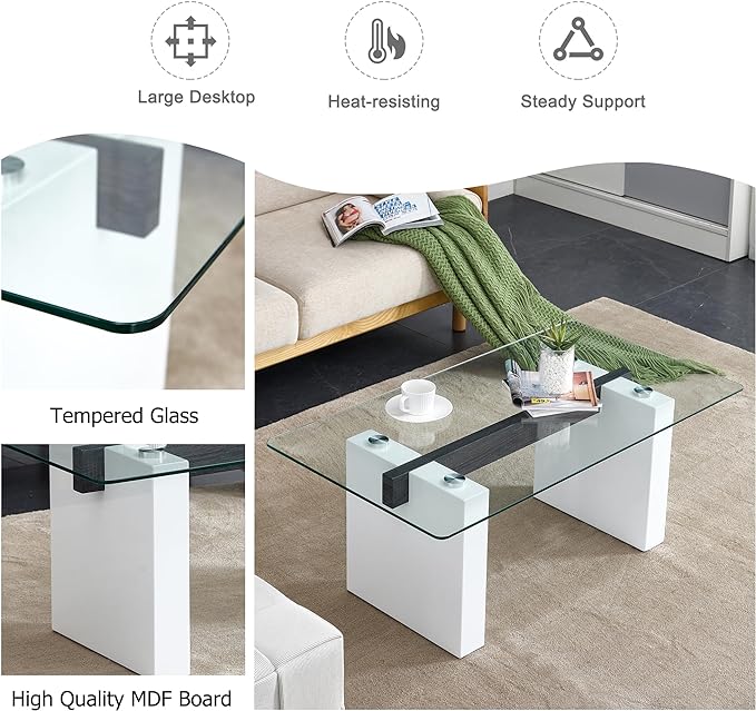 NicBex 43.3Inch Rectangular Dining Table,Minimalist Kitchen Table with Tempered Glass Tabletop and Wood MDF Legs for 4 to 6,Dining Room Table for Kitchen,Meeting Room and Living Room,Transparent - LeafyLoom