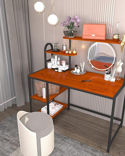 Anivia Computer Desk with Hutch and Shelves, 47'' Home Office Desk with Adjustable Bookshelves, Writing Desk PC Study Table Workstation for Small Spaces - LeafyLoom
