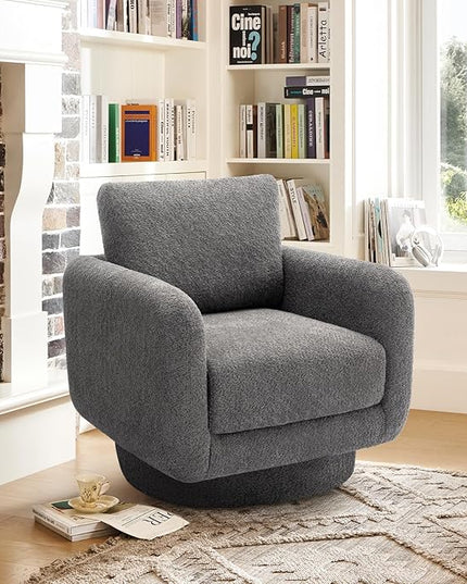COLAMY Swivel Accent Chairs for Living Room, 32Inches Wide Upholstered Armchair with Plush Back Pillow, Modern Sofa Corner Barrel Chair for Nursery/Living Room/Bedroom-Grey - LeafyLoom