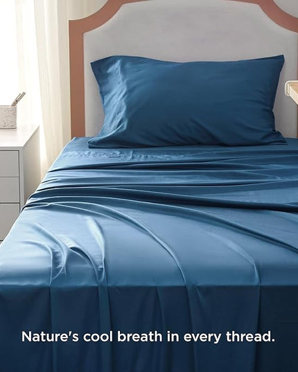 Bedsure Twin XL Sheet Set Dorm Bedding, Cooling Sheets Twin Extra Long Sheets, Rayon Derived from Bamboo, Deep Pocket Up to 16", Hotel Luxury Silky Bedding Sheets & Pillowcases, Peacock Blue - LeafyLoom