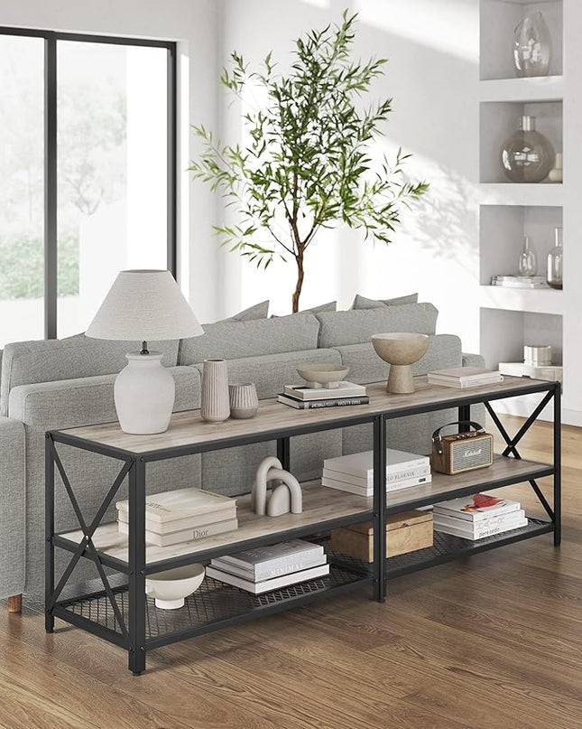VASAGLE TV Stand, TV Console for TVs Up to 70 Inches, TV Table, 63 Inches Width, TV Cabinet with Storage Shelves, Steel Frame, for Living Room, Bedroom, Greige and Black ULTV095B02 - LeafyLoom