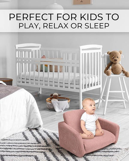 ZICOTO Comfy Kids Chair for Toddler - Stylish 2 in 1 Lounger Made of Memory Foam Easily Unfolds Into a Soft Baby Couch to Nap On - Modern Fold Out Sofa for The Little Ones - LeafyLoom