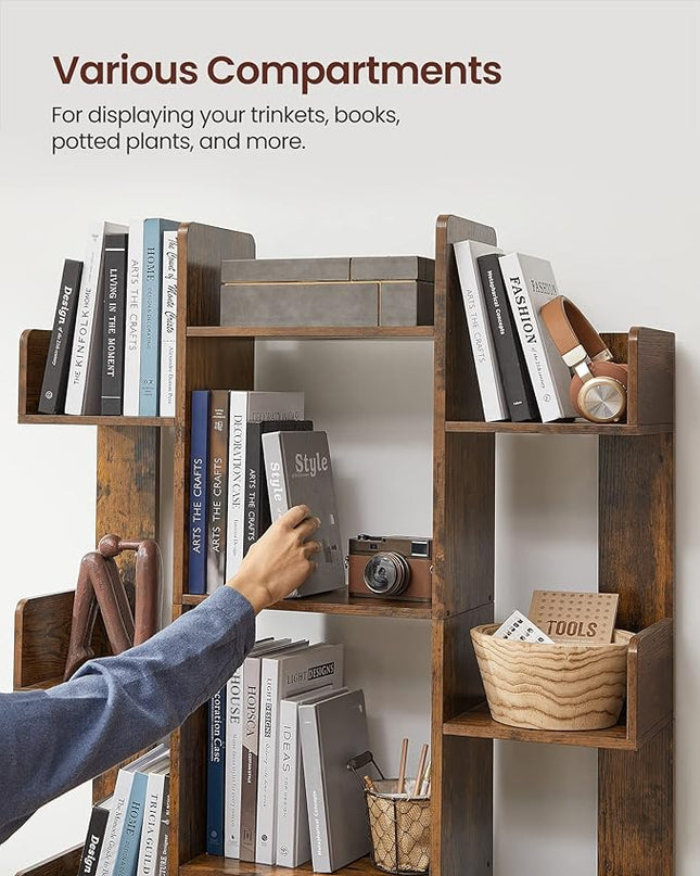 VASAGLE Bookshelf, Tree-Shaped Bookcase with 13 Storage Shelves, Rounded Corners, 9.8”D x 33.9”W x 55.1”H, Rustic Brown ULBC67BXV1 - LeafyLoom