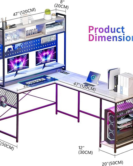 Lvifur 67” L Shaped Desk with Wireless Charging Station,24-Color RGB Dimmable Computer Desk with Pegboard,Gaming Desk with Monitor Stand, Display Stand,Human Sensor Lights for Home Office - LeafyLoom