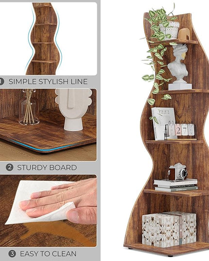 Small Corner Shelf, Modern 5-Tier Wall Corner Bookshelf, Stylish Bookcase Storage Rack for Small Space,Living Room. Bedroom - LeafyLoom