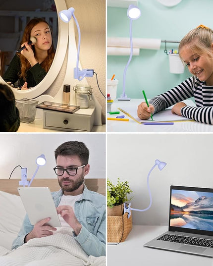 Clip on Lamp USB Reading Light, 3 Color Modes, 10 Brightness Dimmable, Flexible Gooseneck Desk Lamp with Clamp, Eye Care Clip on Light for Bed Headboard Desk Home Dorm - LeafyLoom