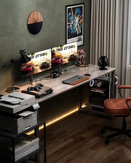 Coleshome 63 Inch Computer Desk, Modern Simple Style Desk for Home Office, Study Student Writing Desk,Grey Oak - LeafyLoom