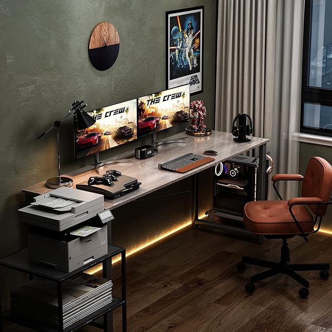 Coleshome 63 Inch Computer Desk, Modern Simple Style Desk for Home Office, Study Student Writing Desk,Grey Oak - LeafyLoom